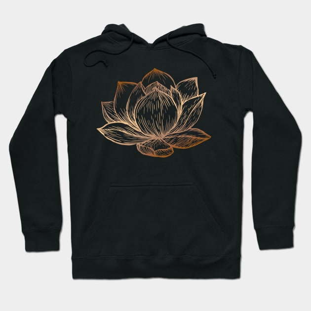 Golden Lotus Flower on Black Hoodie by Cecilia Mok